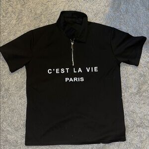 Black Short Sleeve Tee with C'est La Vie Paris Print